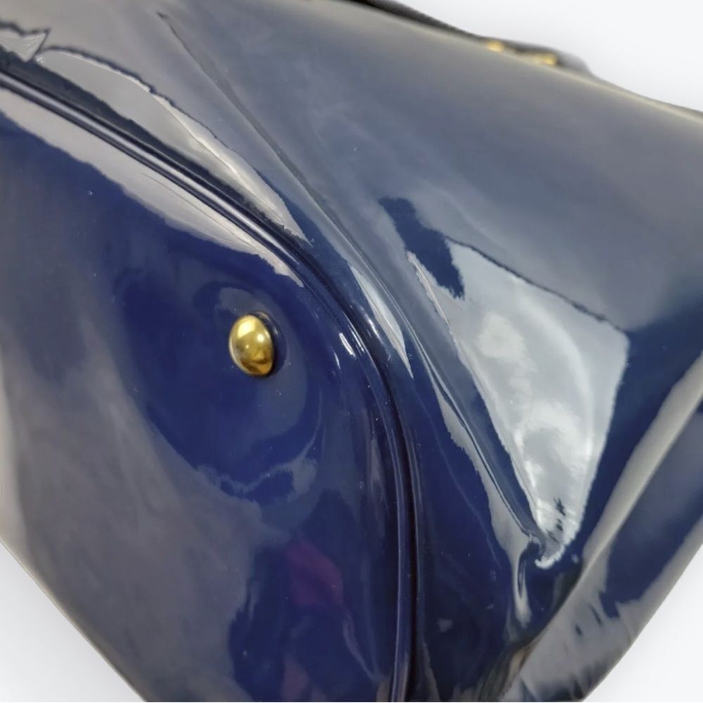 Auth Gucci Medium Bright Bit Blue Patent Leather Tote Bag Horsebit Enamel Purse - Picture 7 of 11